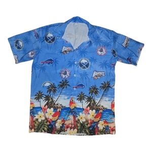 Buffalo Sports Blue Tropical Hawaiian Print Men's Shirt Size L